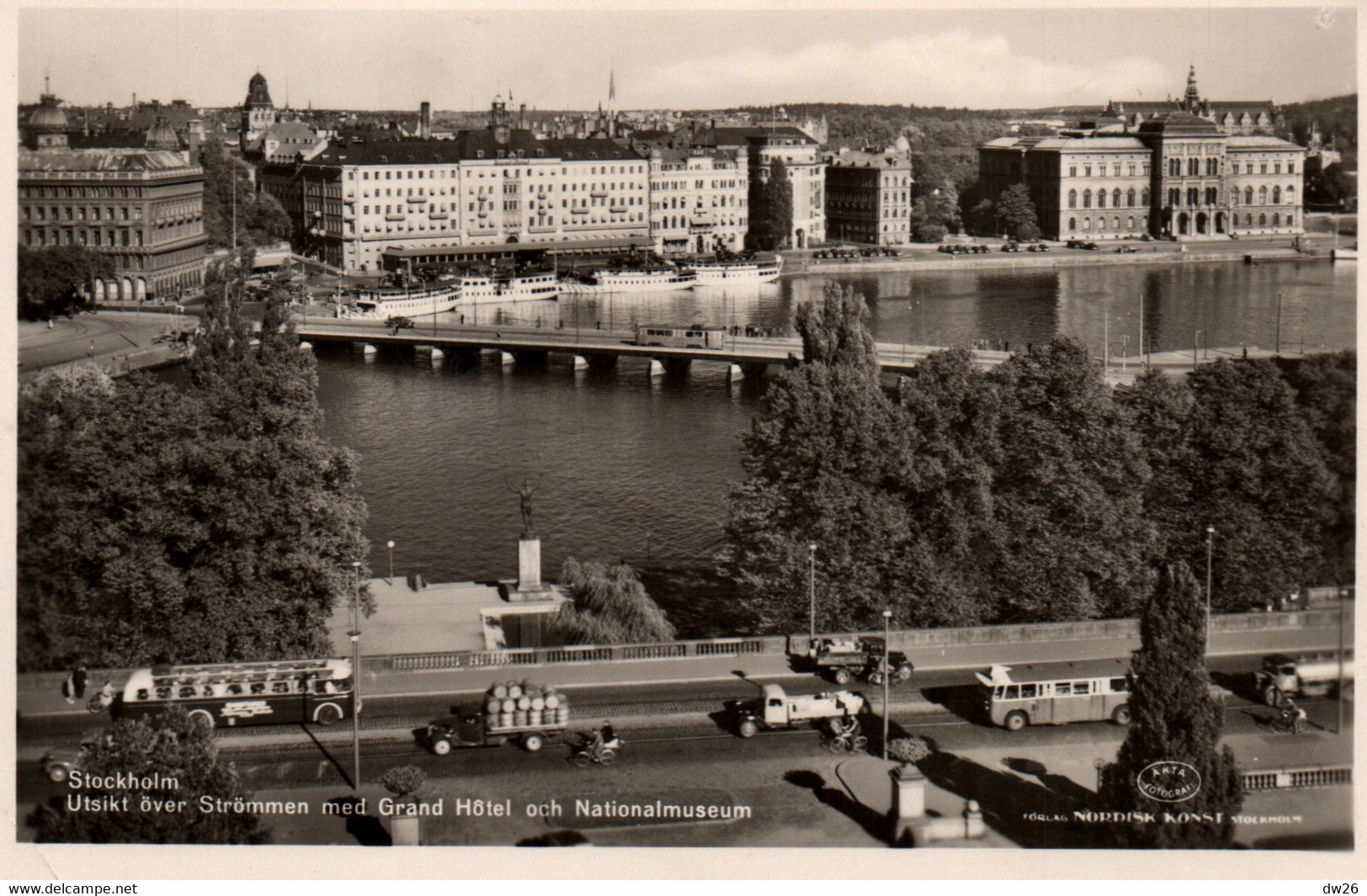 Stockholm (Suède) Utsikt över Strömmen Med Grand Hôtel Och Nationalmuseum - Carte Akta - Schweden