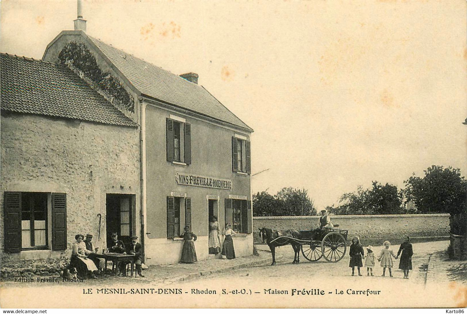 Le Mesnil St Denis * Village Hameau Rhodon * Maison FREVILLE , Rouennerie Débitant De Vins , Coiffeur * Attelage - Le Mesnil Saint Denis