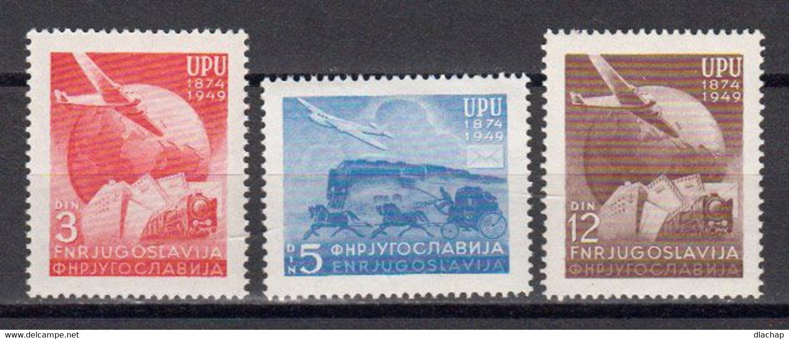 Yougoslavie 1949 Yvert 520 / 522 ** Neufs Sans Charniere. 75eme Anniversaire De L'UPU. - Other & Unclassified