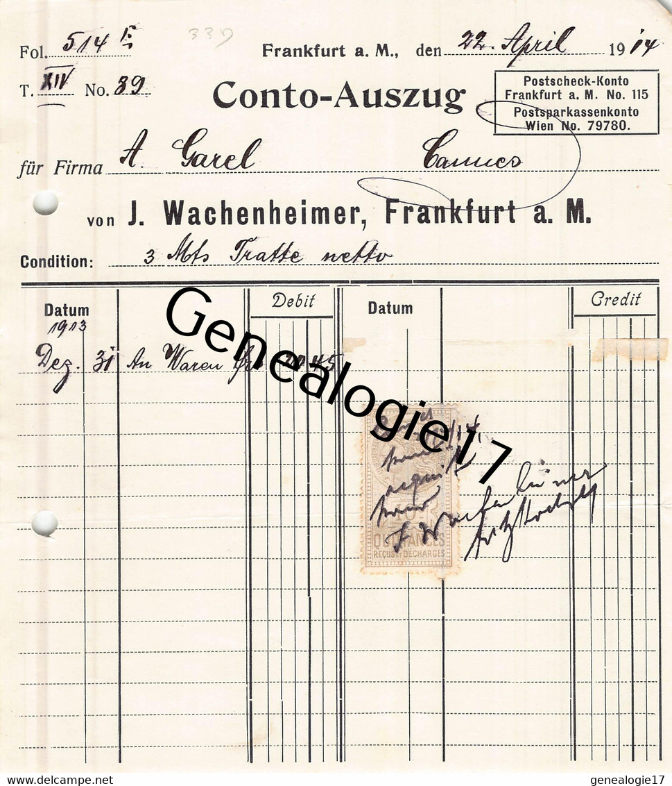 96 2991 ALLEMAGNE DEUTSCH FRANKFURT 1914 Maison J. WACHENHEIMER ( Avant Guerre ) - Autres & Non Classés