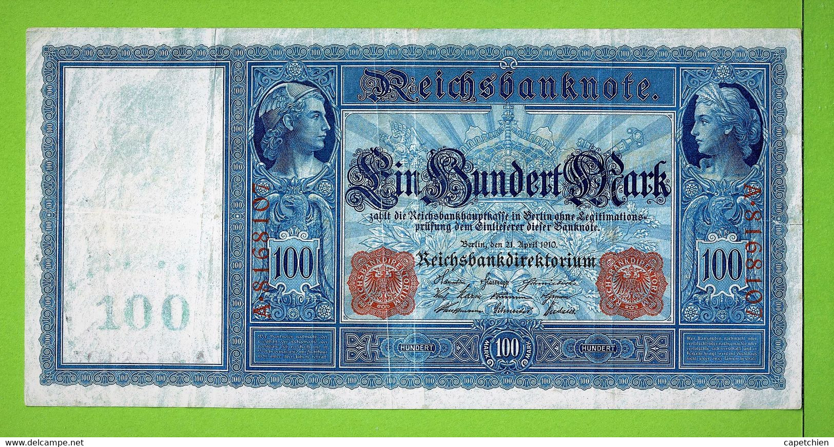 ALLEMAGNE  / EIN HUNDERT MARK / 100 MARK / 21 AVRIL 1910 / 207 X 101 Mm - 100 Mark