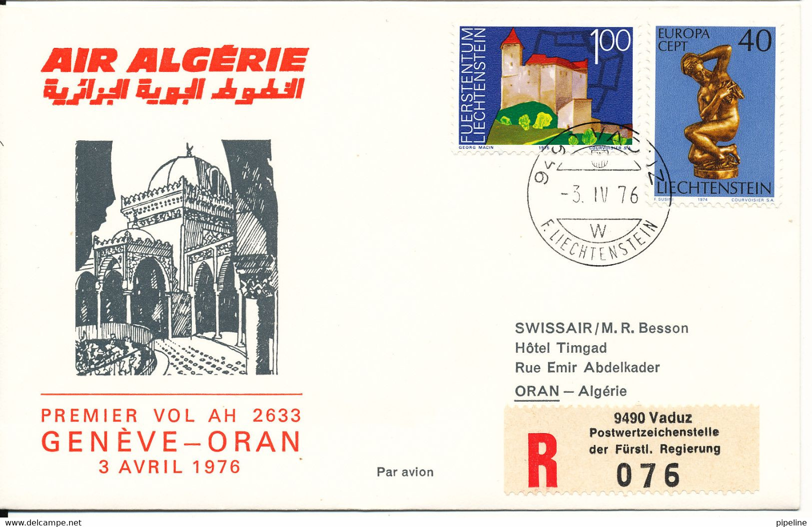 Liechtenstein Air Algerie First Flight Geneve - Oran 3-4-1976 - Briefe U. Dokumente