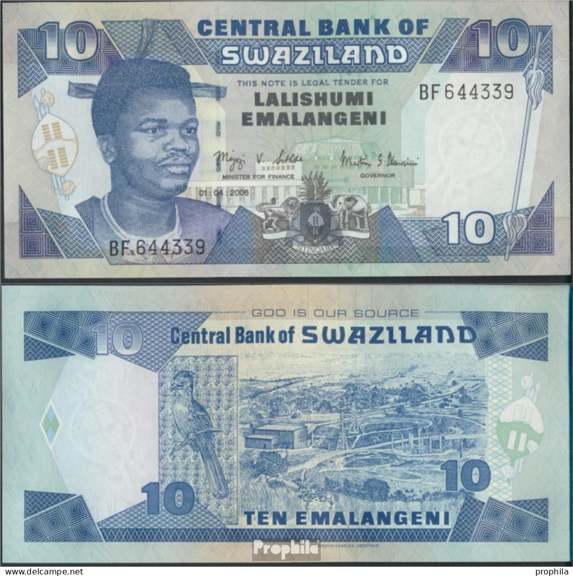 Swasiland Pick-Nr: 29c Bankfrisch 2006 10 Emalangeni - Swasiland