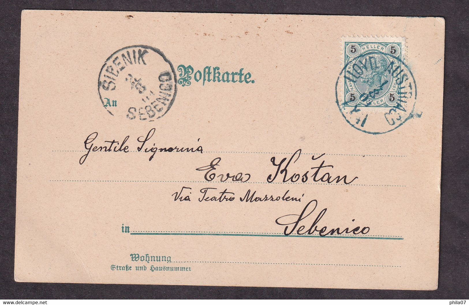 Austria/Croatia - Postcard Semt To Šibenik Cancelled By M.T.P.O. LLOYD AUSTRIACP LXII, Postmark 01.08.1901. - Brieven En Documenten