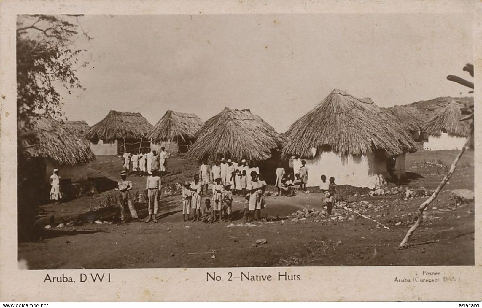 Real Photo Aruba D.W.I. No 2 Native Huts  L. Posner  Used Curaçao To Baranquilla - Aruba