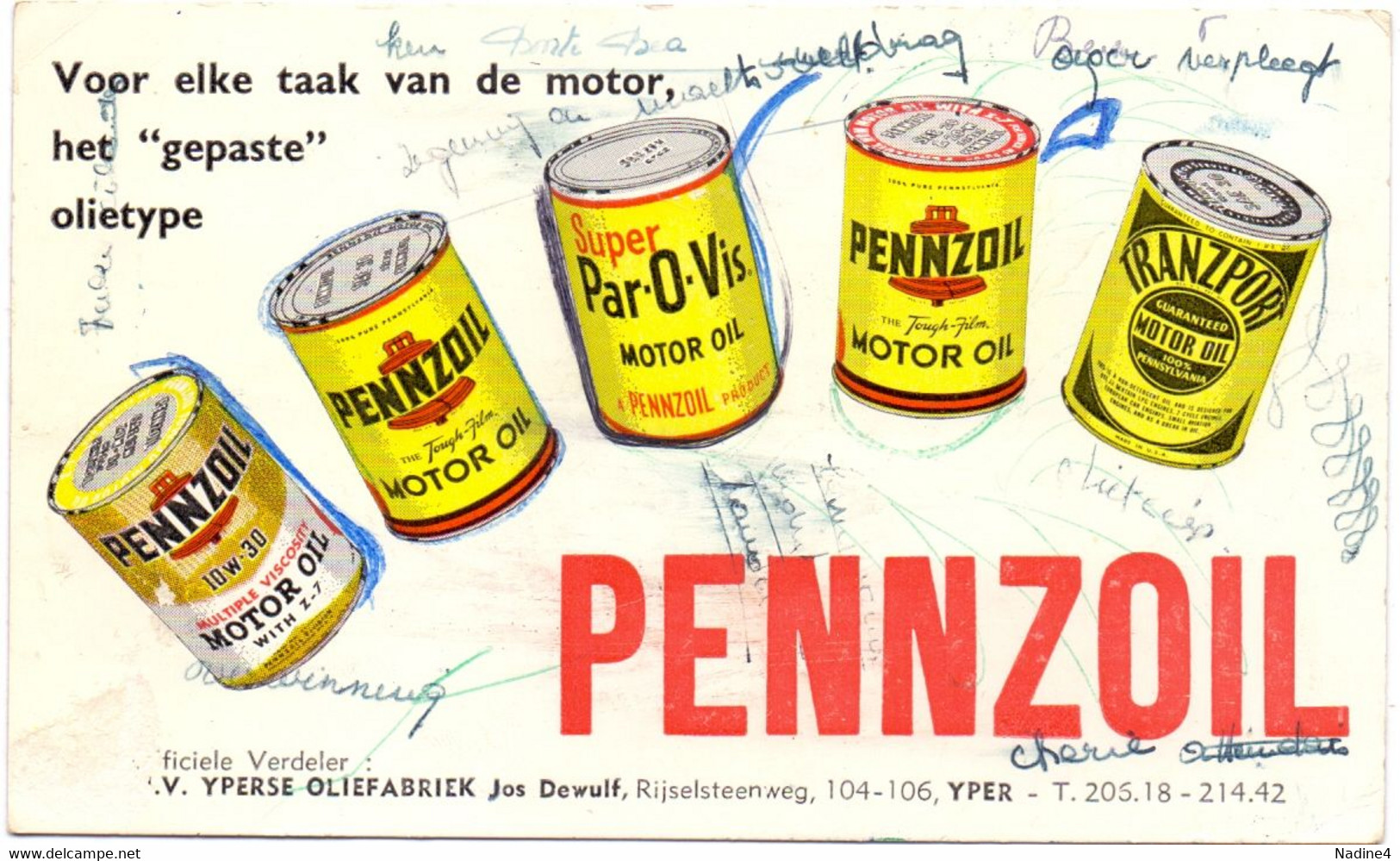 Buvard Vloeipapier - Pub Reclame - Pennzoil Motor Olie - Jos Dewulf Ieper - Brandstoffen