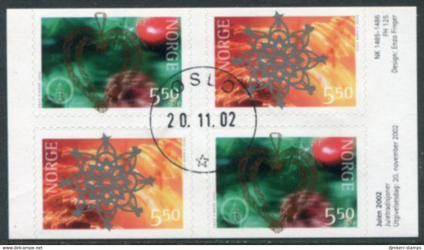 NORWAY 2002 Christmas Two Pairs In Block Used.  Michel 1450-51 Do-Du - Gebruikt