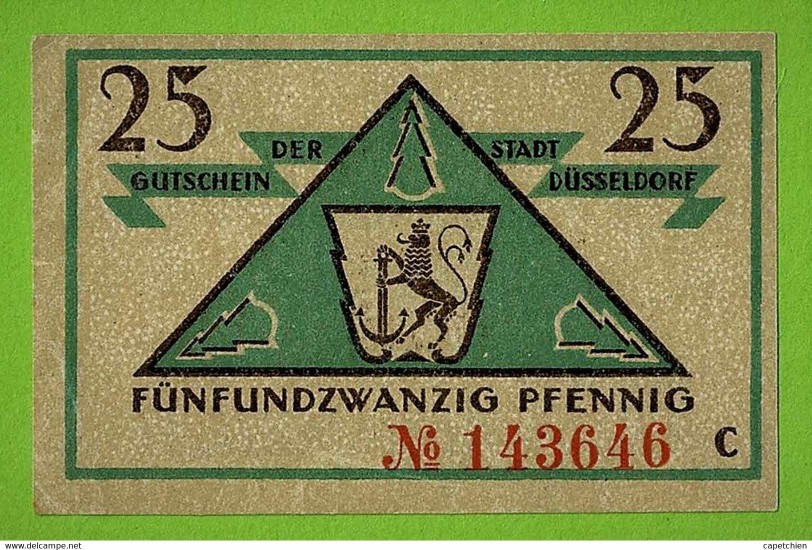 ALLEMAGNE / DÜSSELDORF / 25 PFENNIG / NOTGELD / 15 OCTOBRE 1919 / N° SERIE 143646 - Ohne Zuordnung