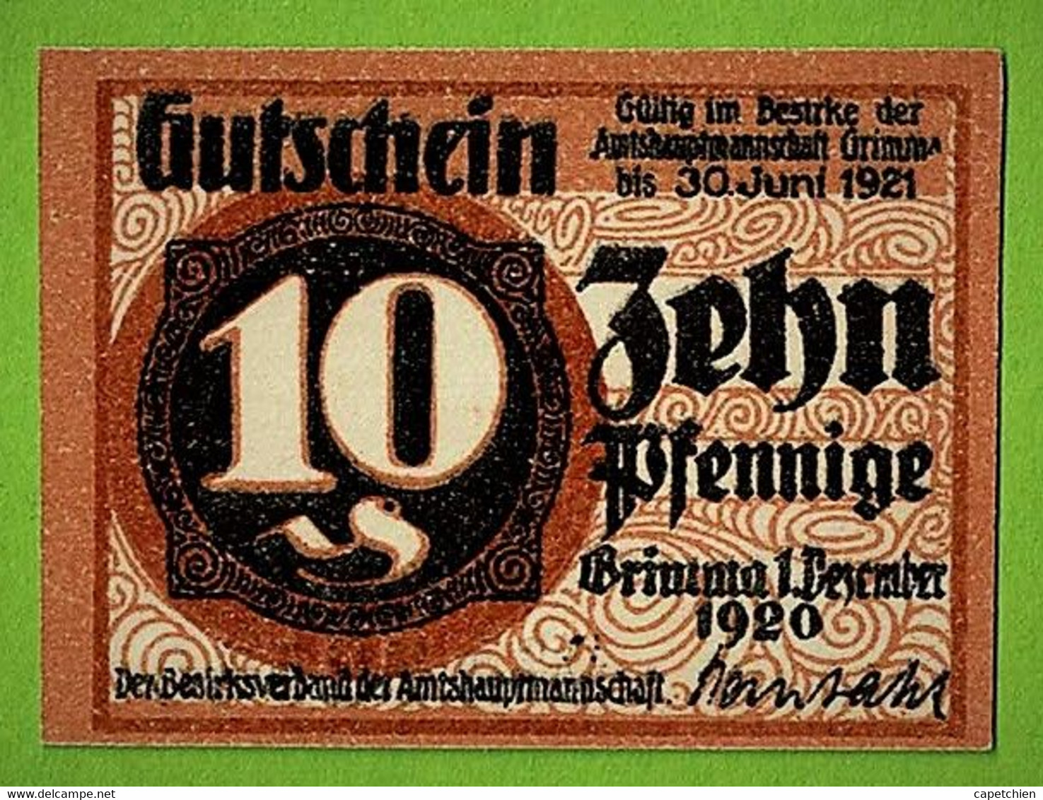 ALLEMAGNE / GRIMMA / 10 PFENNIGE / NOTGELD / 1er DECEMBRE 1920 / N° SERIE 122546 - Non Classificati