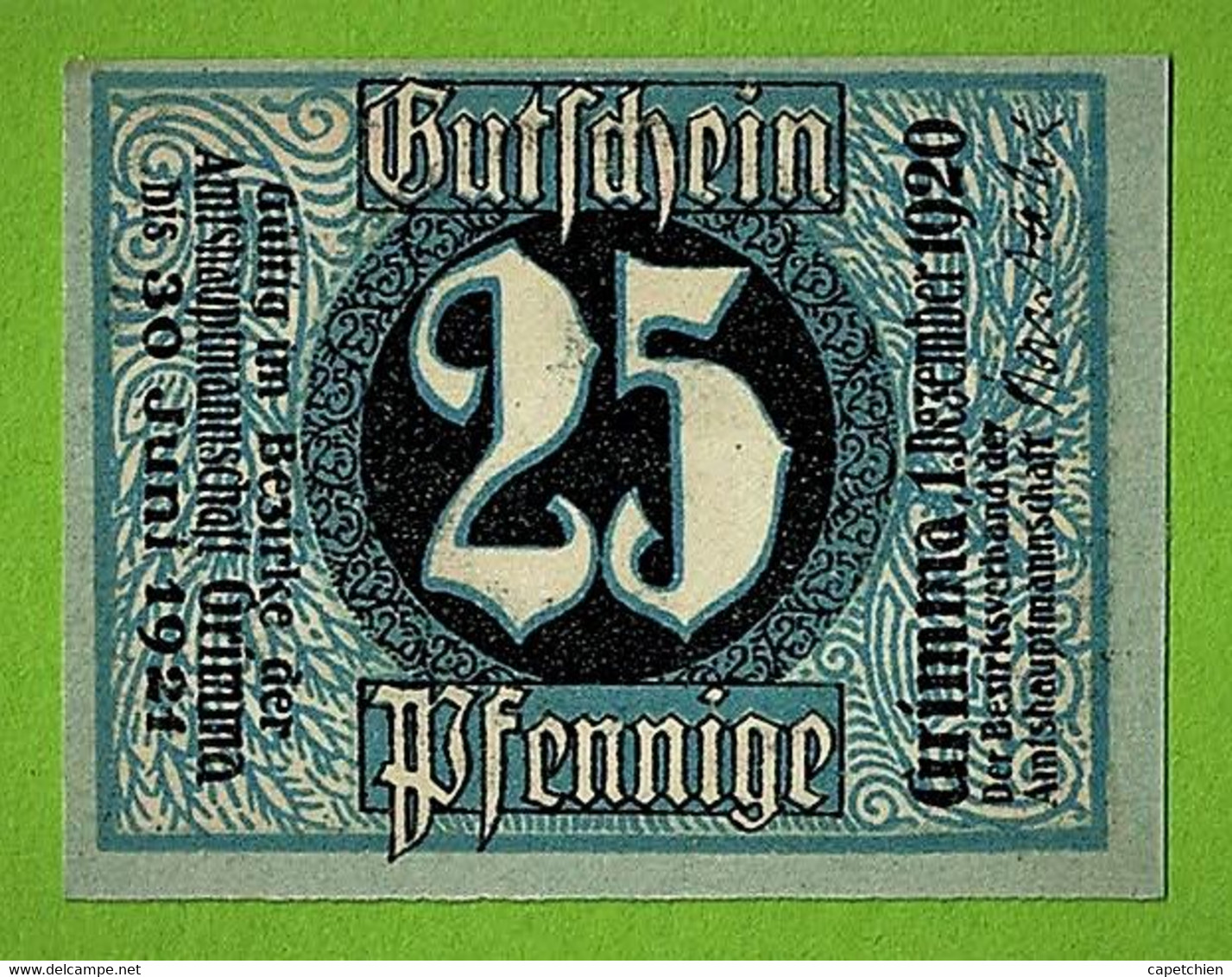 ALLEMAGNE / GRIMMA / 25 PFENNIGE / NOTGELD / 1er DECEMBRE 1920 / N° SERIE 121885 - Non Classificati