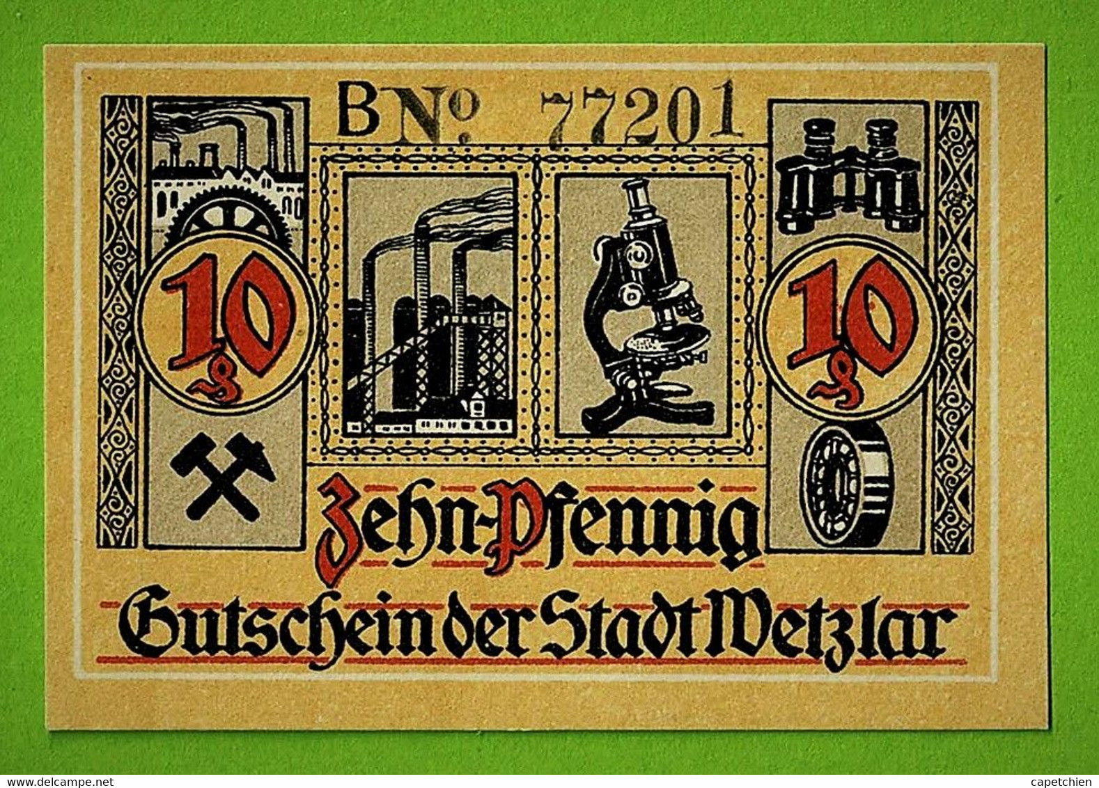 ALLEMAGNE / WETZLAR / 10 PFENNIG / NOTGELD / 14 SEPTEMBRE 1920 / N° SERIE B 77201 - Ohne Zuordnung