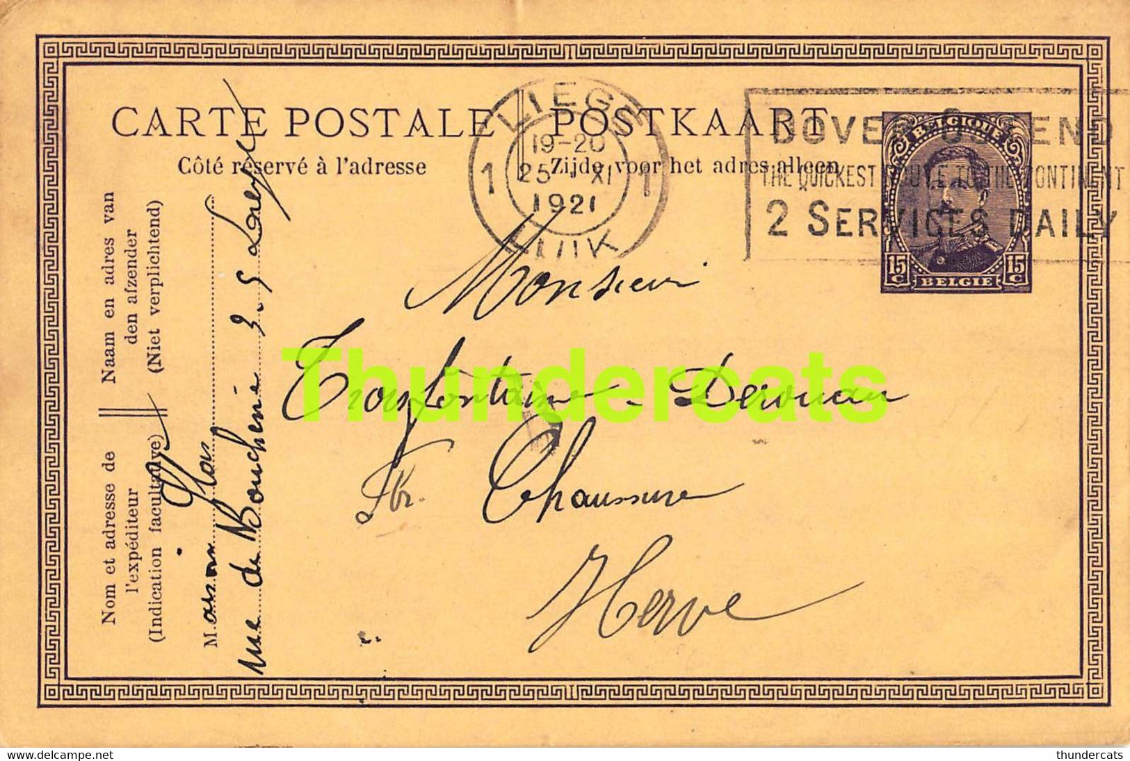 CPA DOVER OSTENDE OOSTENDE DOUVRES OSTENDE LIEGE HERVE 1921 - Bootkaarten