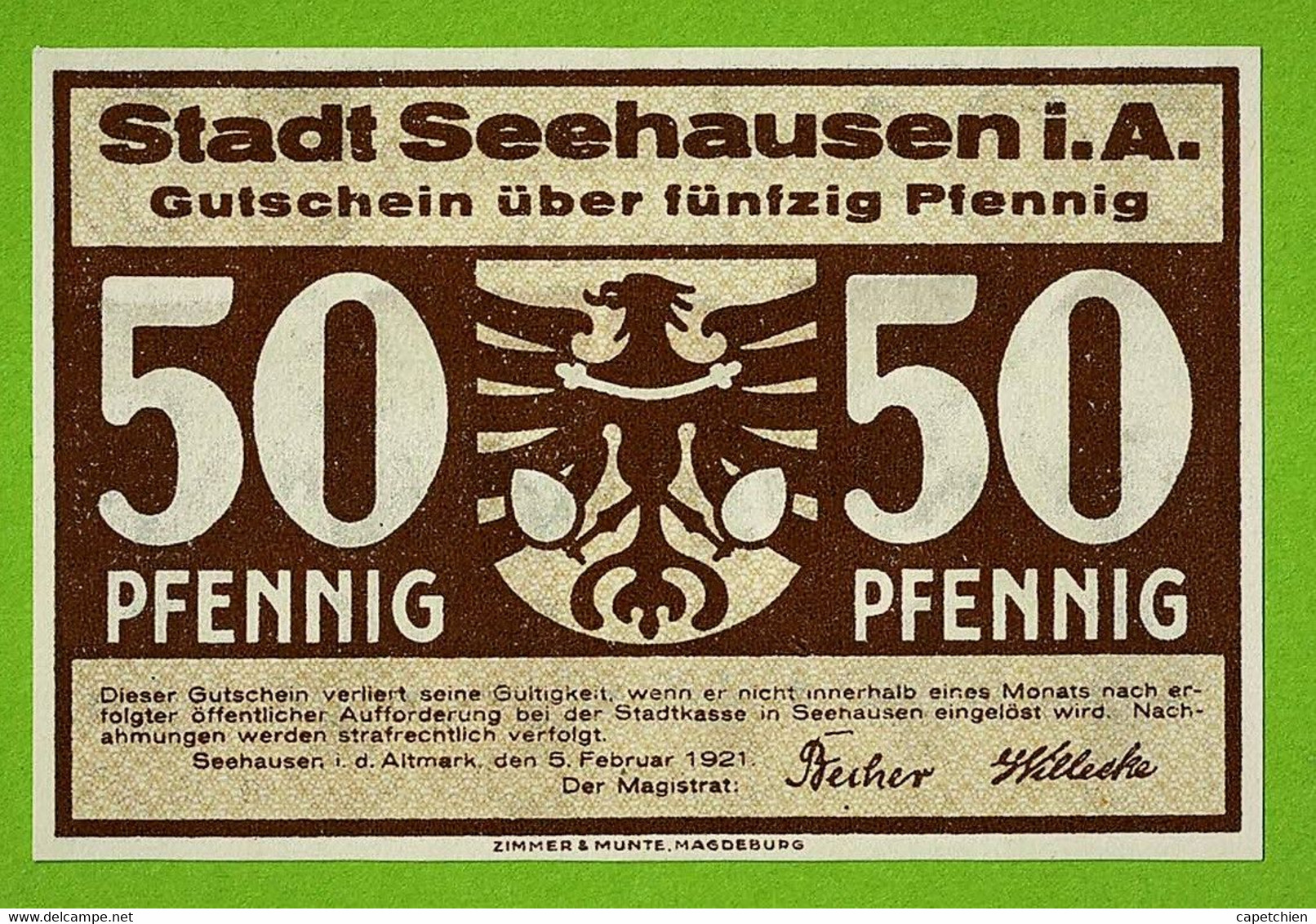 ALLEMAGNE / SEEHAUSEN / 50  PFENNIG / NOTGELD /  5 FEVRIER 1921 / N° SERIE - Unclassified