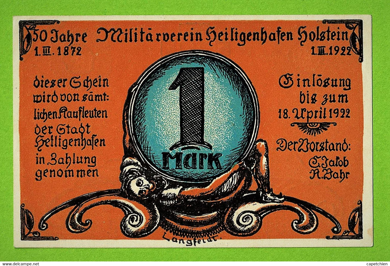 ALLEMAGNE / HEILIGENHAFEN HOLSTEIN / EINE MARK / NOTGELD / 12 AVRIL 1922 / PAS DE N° SERIE - 10 Deutsche Mark