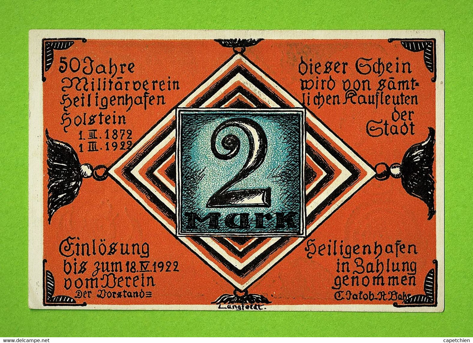 ALLEMAGNE / HEILIGENHAFEN HOLSTEIN / 2 MARK / NOTGELD / 12 AVRIL 1922 / PAS DE N° SERIE - 10 Deutsche Mark
