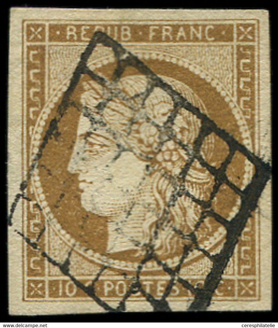 EMISSION DE 1849 - 1a   10c. Bistre-brun, Oblitéré GRILLE, Belles Marges, TB/TTB - 1849-1850 Ceres