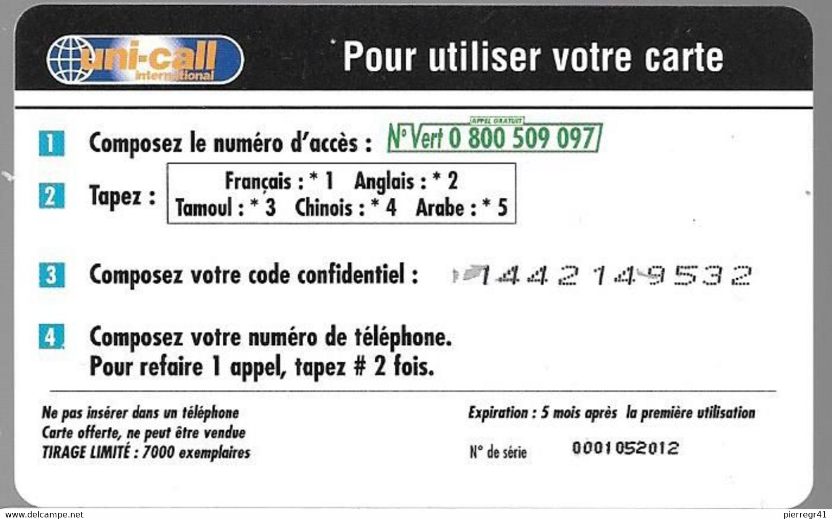 CARTE-PREPAYEE-5Mn-UNI-CALL-Privé-1998-Groupe ALL SAINTS-7000Ex-Gratté-Plastic Epais-Glacé-TBE/RARE - Musique