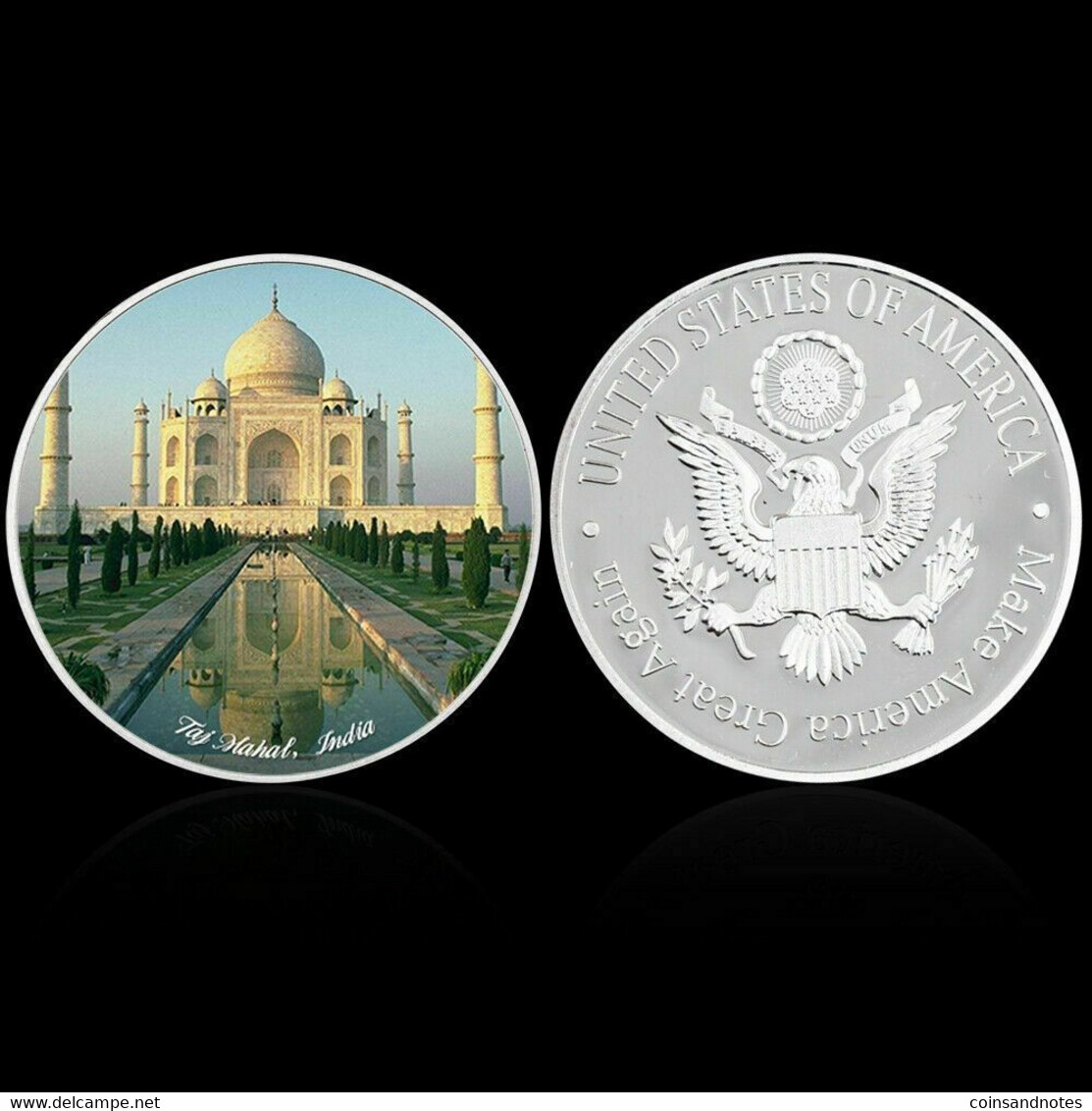 USA - Seven Wonders Of The World, Taj Mahal, India - .999 Silver Plated Coin - UNC - Colecciones