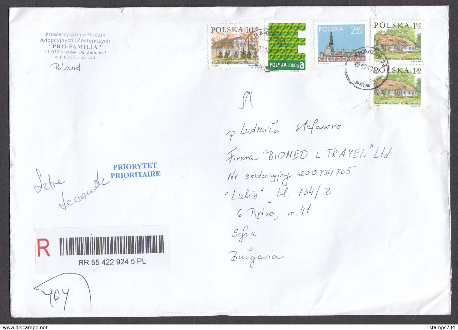 Poland - 26/2013, 6.30 Zl.+A, Letter Registred From Poland To Bulgaria - Lettres & Documents