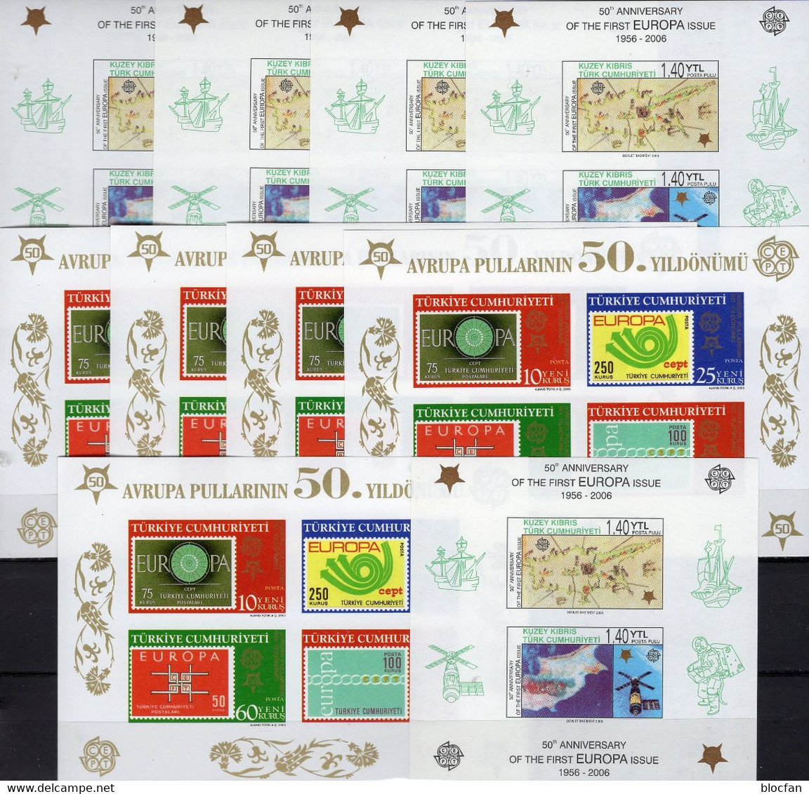 Imperf.2x5 Blocks 2006 Türkei Block58+TK-Zypern Bl.24B ** 110€ Bloque Ss Blocs 50 Years CEPT History Stamp Sheets EUROPE - Autres & Non Classés