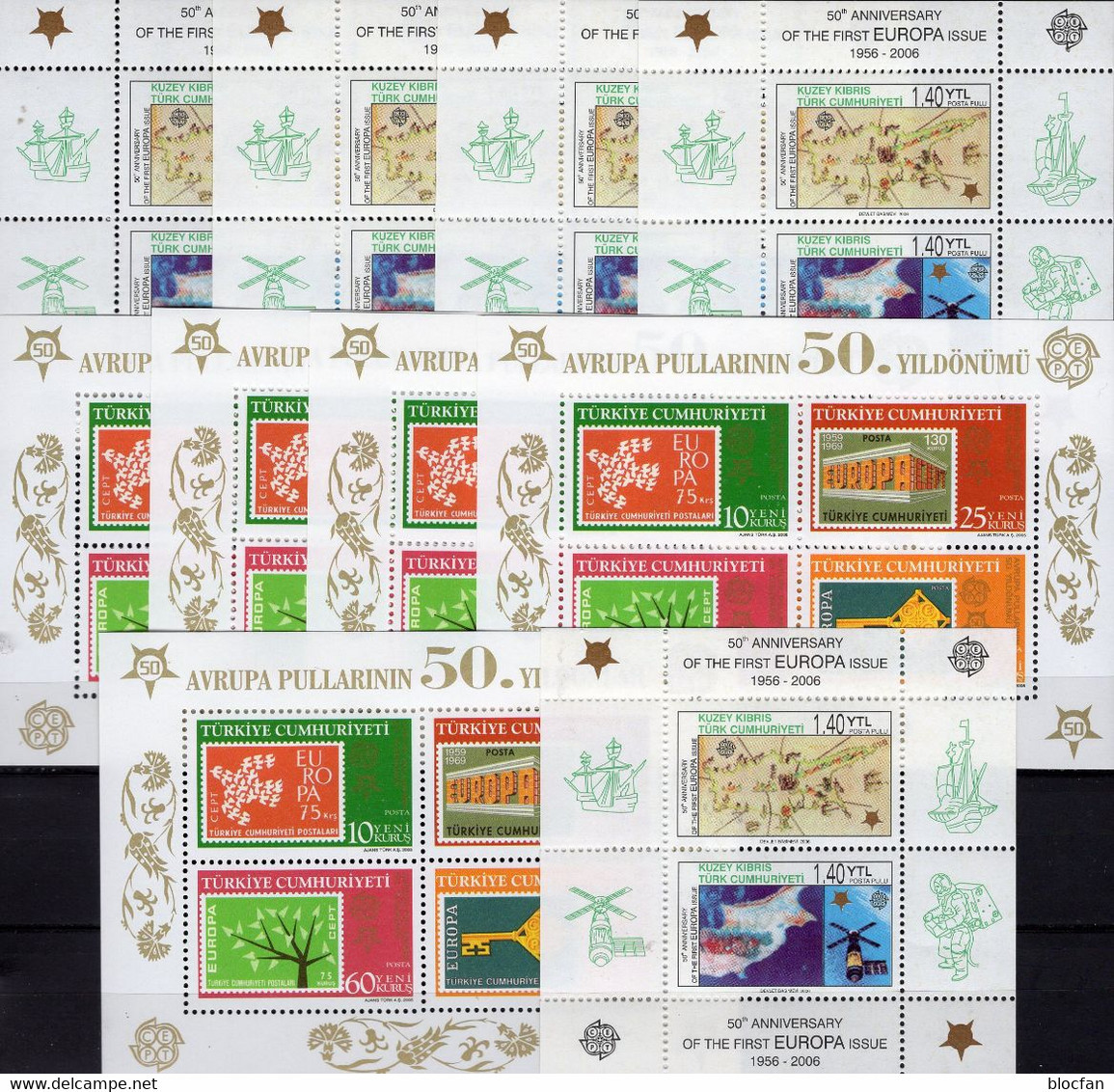Perf.2x5 Blocks 2006 Türkei Block 59+TK-Zypern Bl.24A ** 85€ M/s Hoja Ss Blocs 50 Years CEPT History Stamp Sheets EUROPE - Other & Unclassified