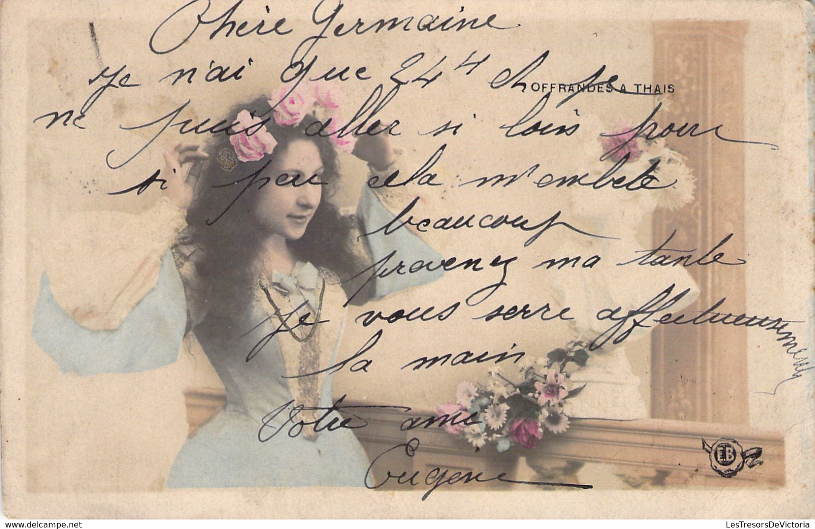 Carte Fantaisie Jeune Femme Avec Couronne De Fleurs - Dos Non Divisé - Oblitération En 1905 - Women