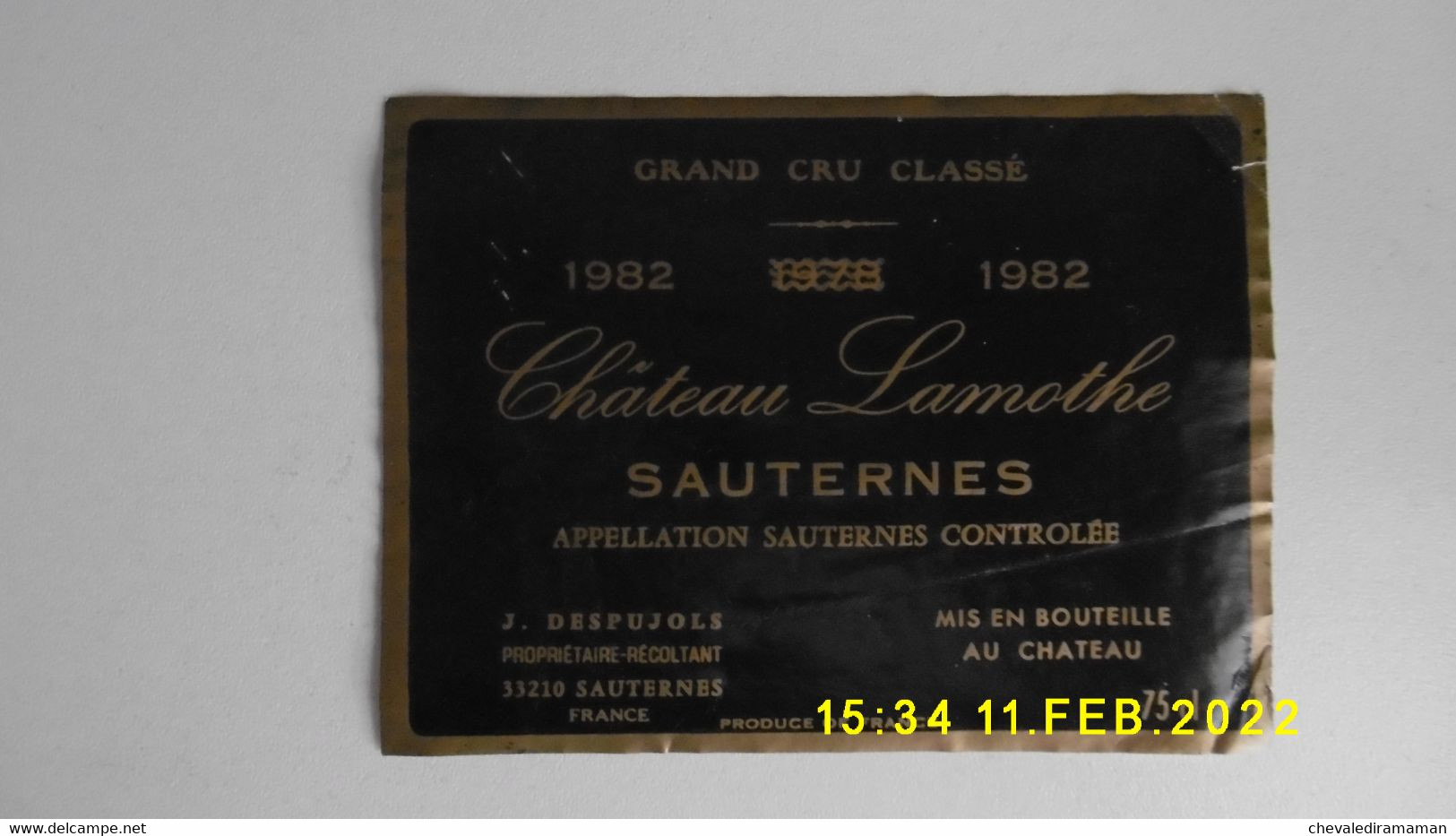 Etiquette De Vin Château Lamothe 1982 - Sauternes - Other & Unclassified