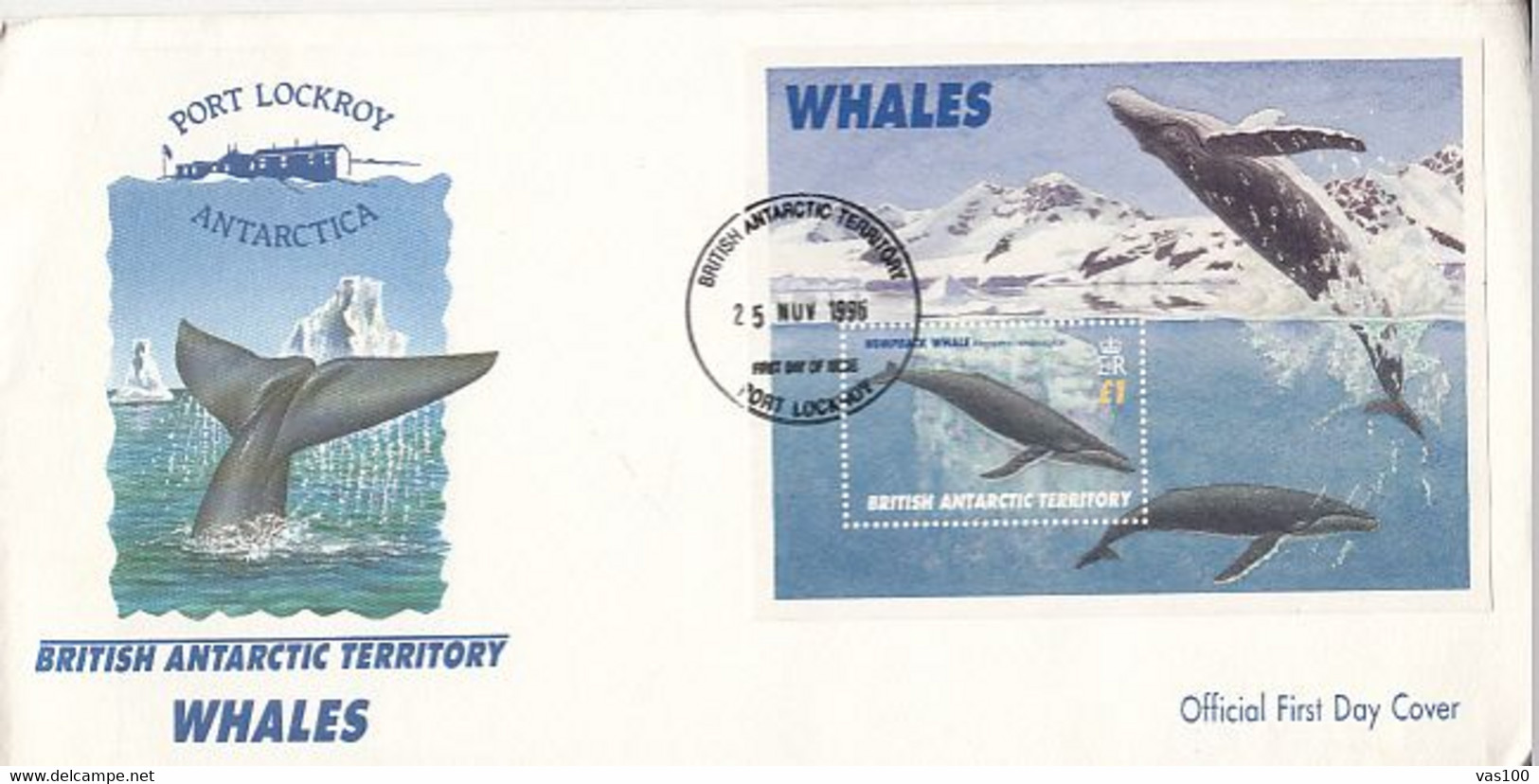 SOUTH POLE, ANTARCTIC WILDLIFE, WHALES, COVER FDC, 1996, UK - Faune Antarctique
