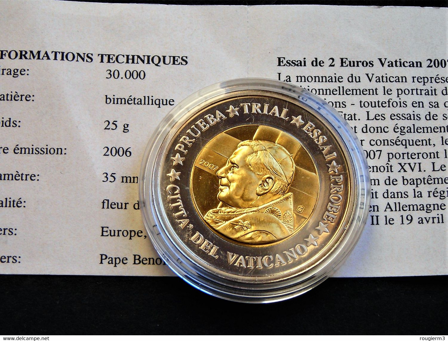 Belle Pièce Marquée "ESSAI" De  2 Euros Vatican 2007 FDC - Pruebas