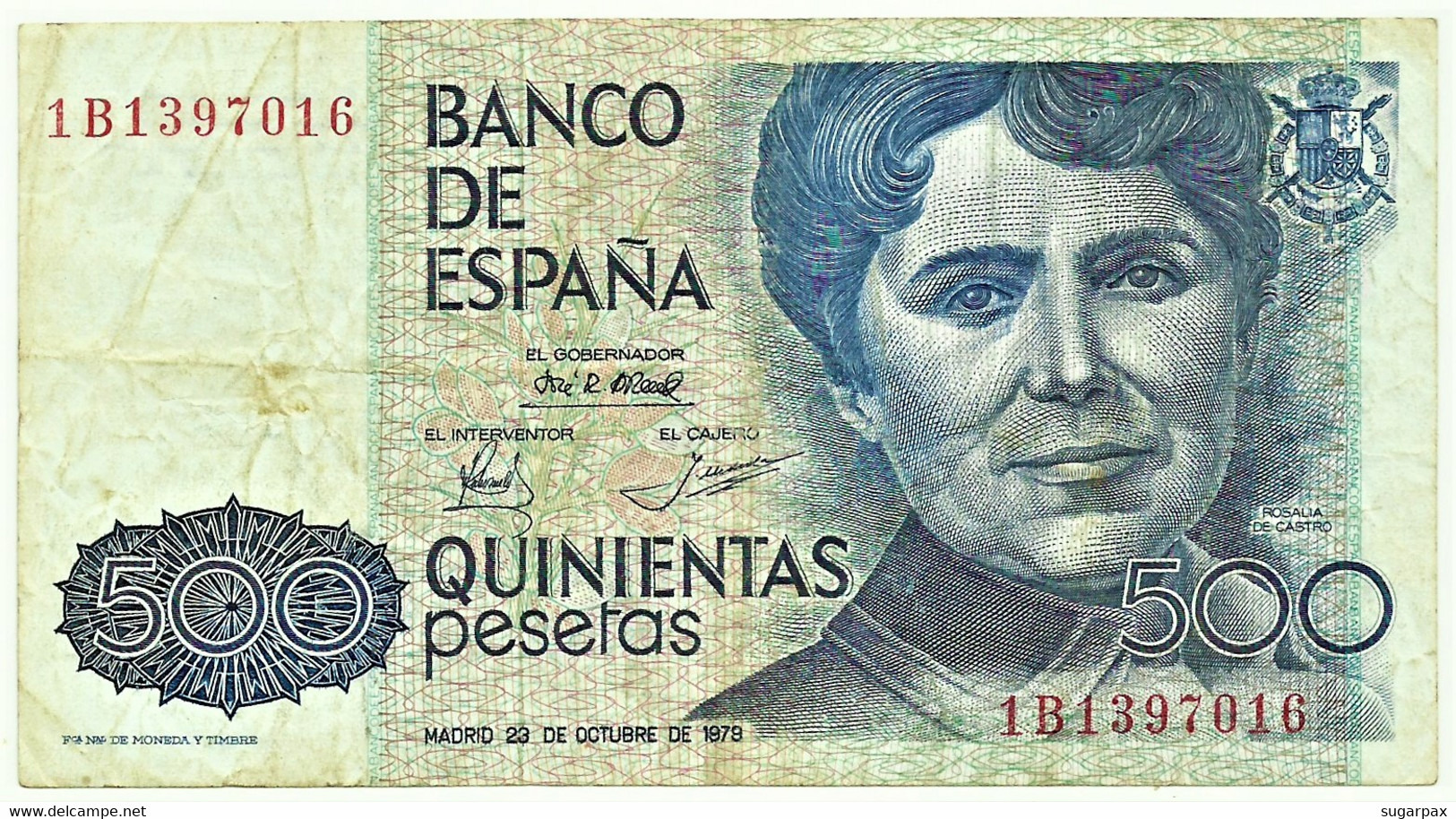 ESPAÑA - 500 Pesetas - 23.10.1979 ( 1983 ) - Pick 157 - Serie 1B - Rosalia De Castro - 500 Pesetas