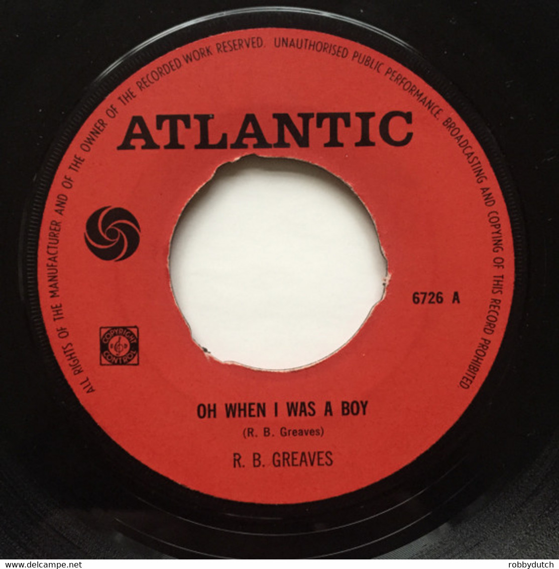 * 7"  *  R.B. GREAVES - OH, WHEN I WAS A BOY / ALWAYS SOMETHING THERE TO REMIND ME (Holland 1969) - Soul - R&B
