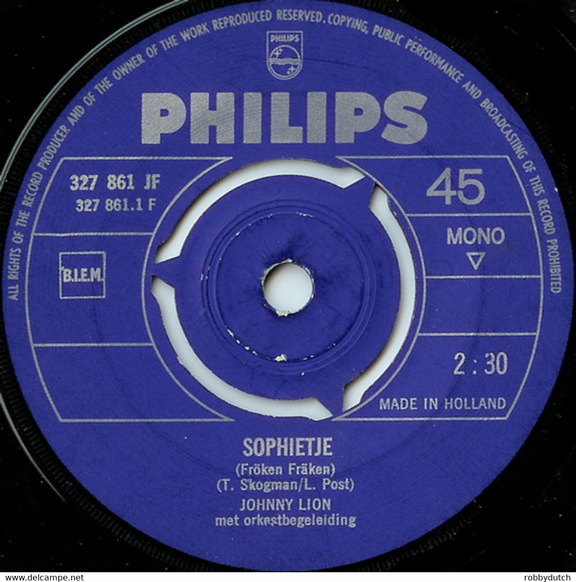 * 7"  *  JOHNNY LION - SOPHIETJE (Holland 1965) - Autres - Musique Néerlandaise
