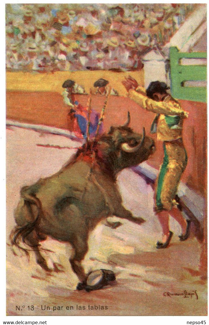 Corrida.un Par En Las Tablas.Les Banderilles Terminées Par Un Harpon. - Corrida