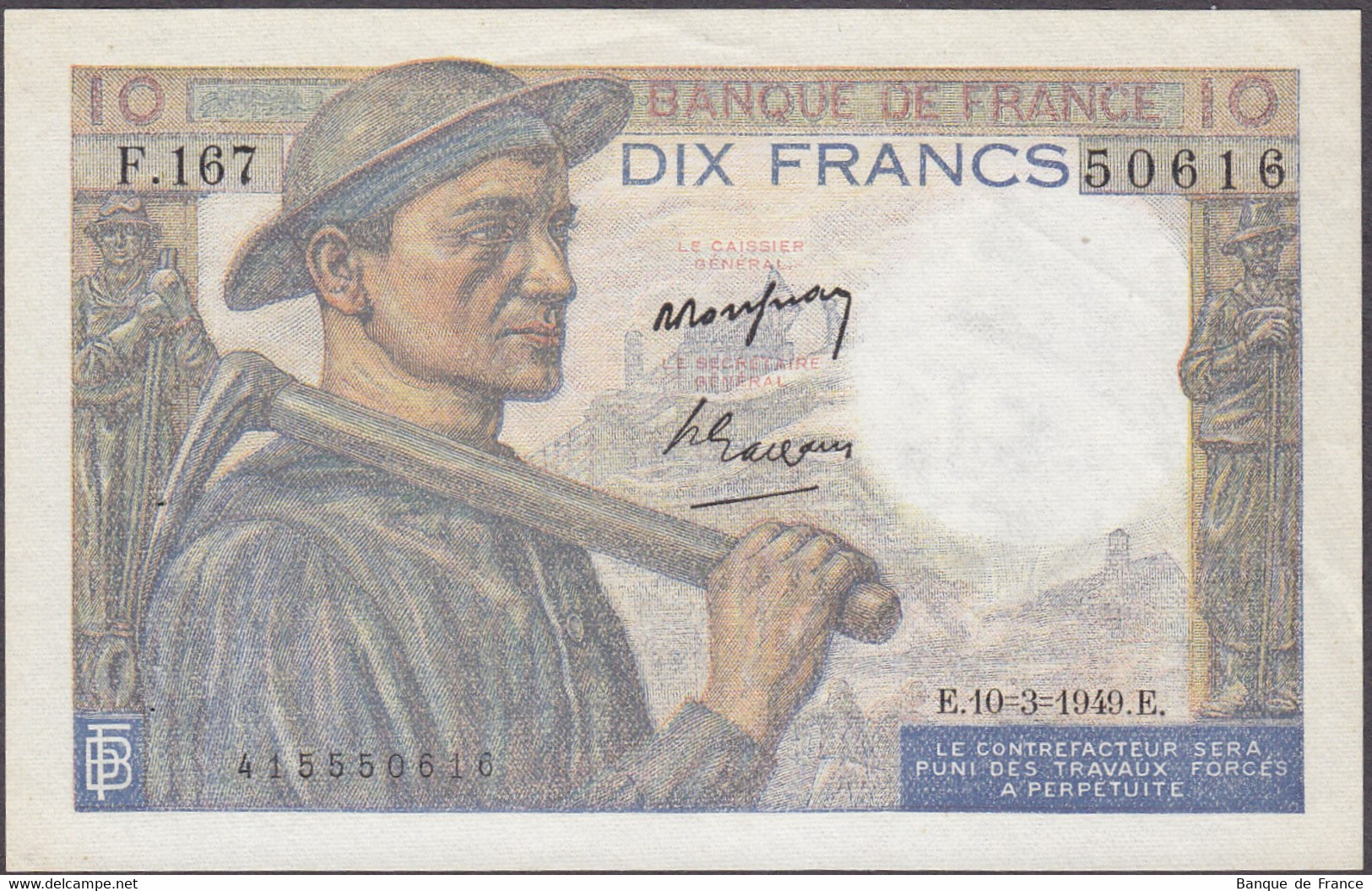 Billet 10 F Mineur Du 10-3-1949 FAY 08.20 Alph. F.167 - SPL - 10 F 1941-1949 ''Mineur''