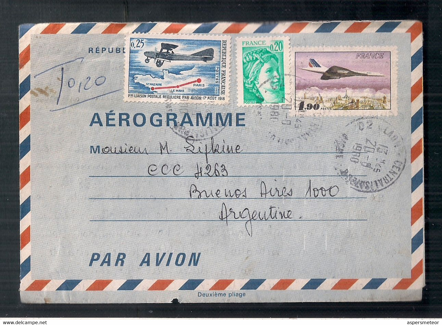 L'aérogramme De La France Diffusé à L'Argentine -A1RR2- - Covers & Documents