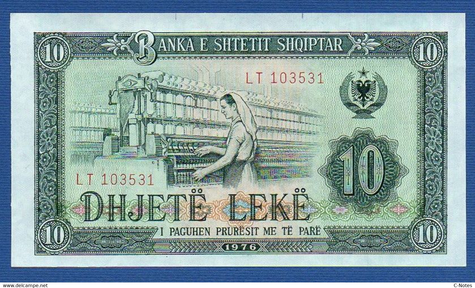 ALBANIA - P.43 –  10 LEKE 1976 AUNC, Serie LT 103531 - Albania