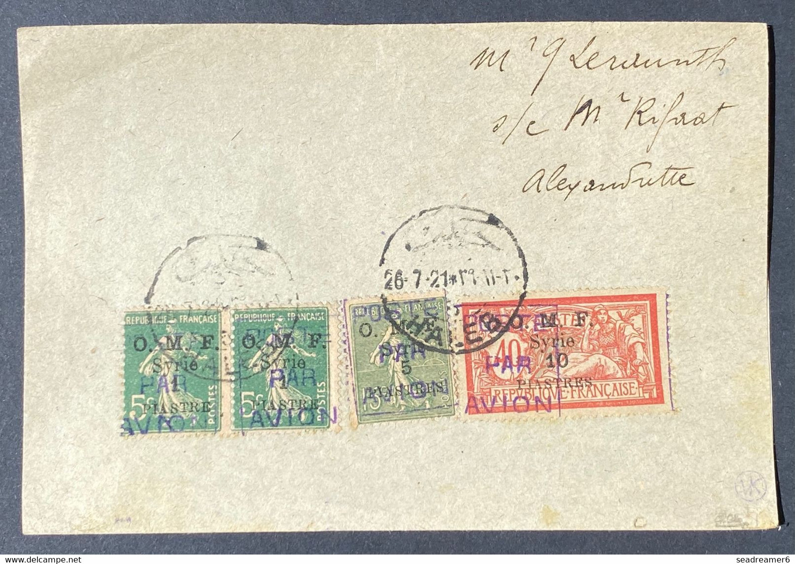 Colonies Syrie Lettre Incomplete Poste Aerienne PA N°1 X2, 2 & 3 Oblitérés Dateur D'Halep Pour Alexandrette Signé Calves - Aéreo