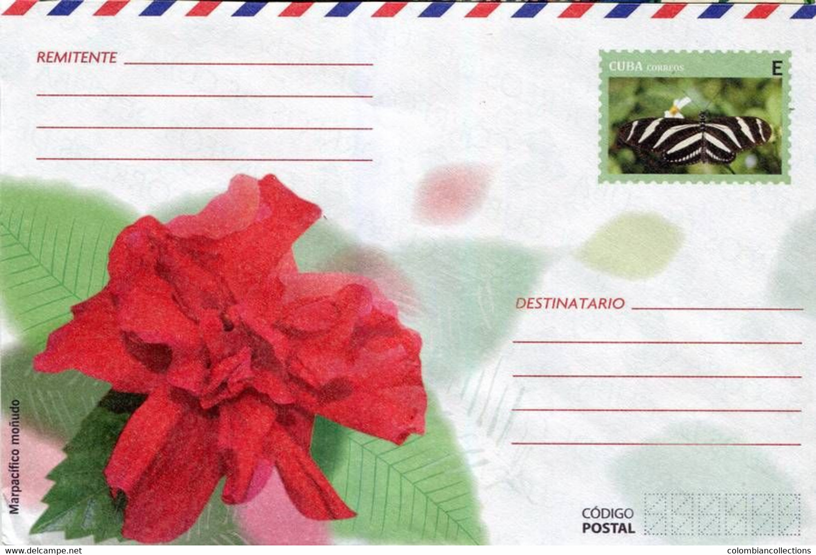 Lote PEP1371, Cuba, Entero Postal, Stationery, Cover, E, Butterfly, Flower - Cartes-maximum