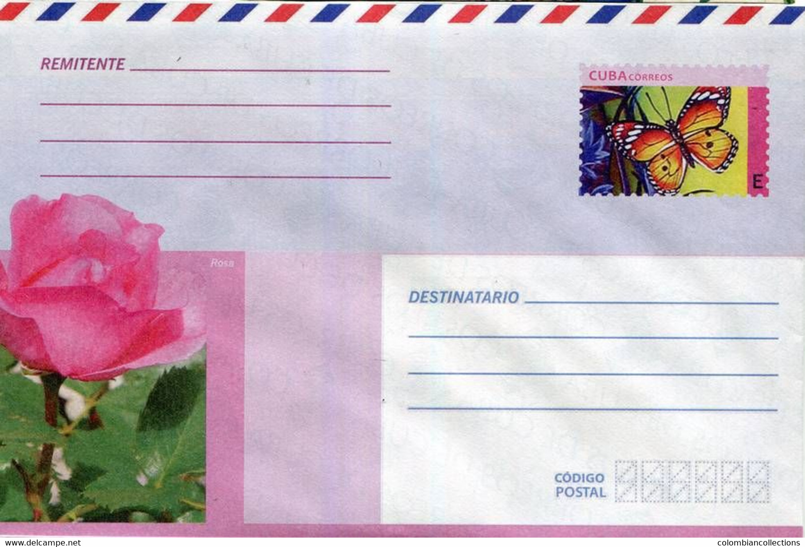 Lote PEP1373, Cuba, Entero Postal, Stationery, Cover, E, Butterfly, Rose - Cartes-maximum