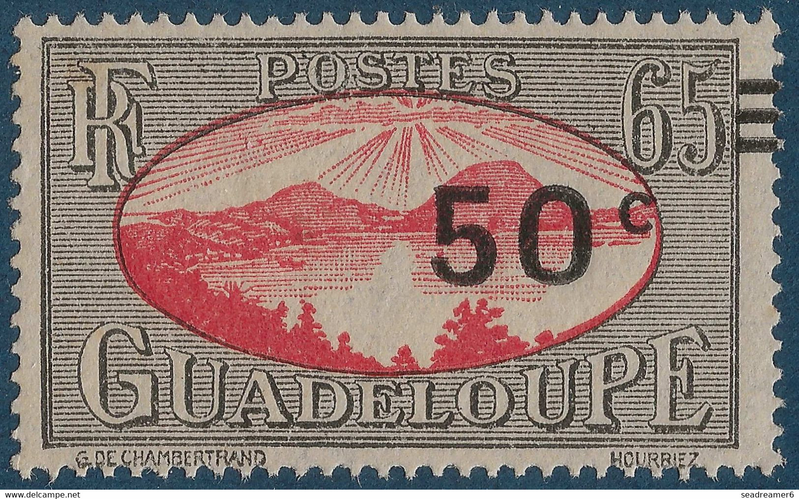 France Colonies Guadeloupe N°167 C* Variété De Surcharge Décalée, Gomme Avec D'infimes Adherences Signé CALVES - Neufs