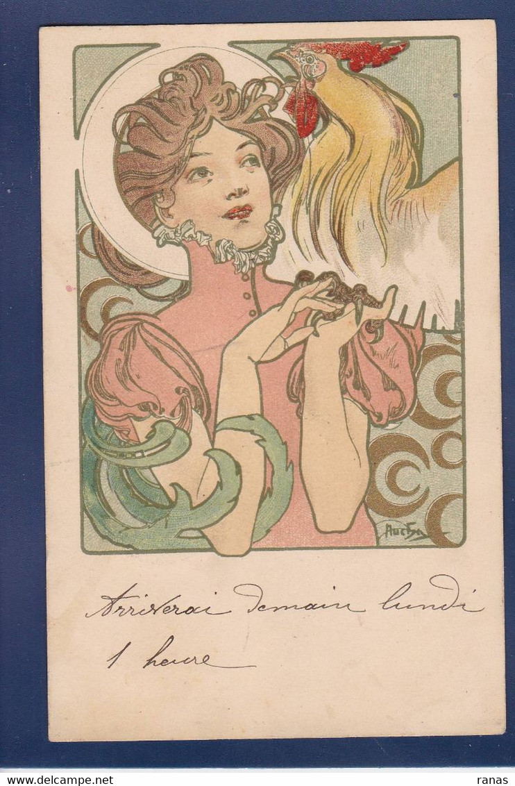 CPA Mucha Art Nouveau Illustrateur Femme Woman Circulé Voir Dos Coq Cocorico - Mucha, Alphonse