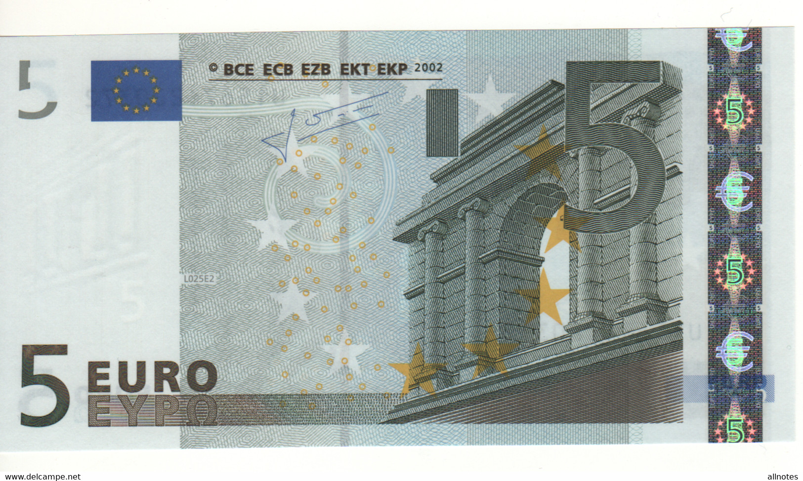 5 EURO  "U" Francia    Firma Trichet     L 025 E2  Ch. 67 /  FDS - UNC - 5 Euro