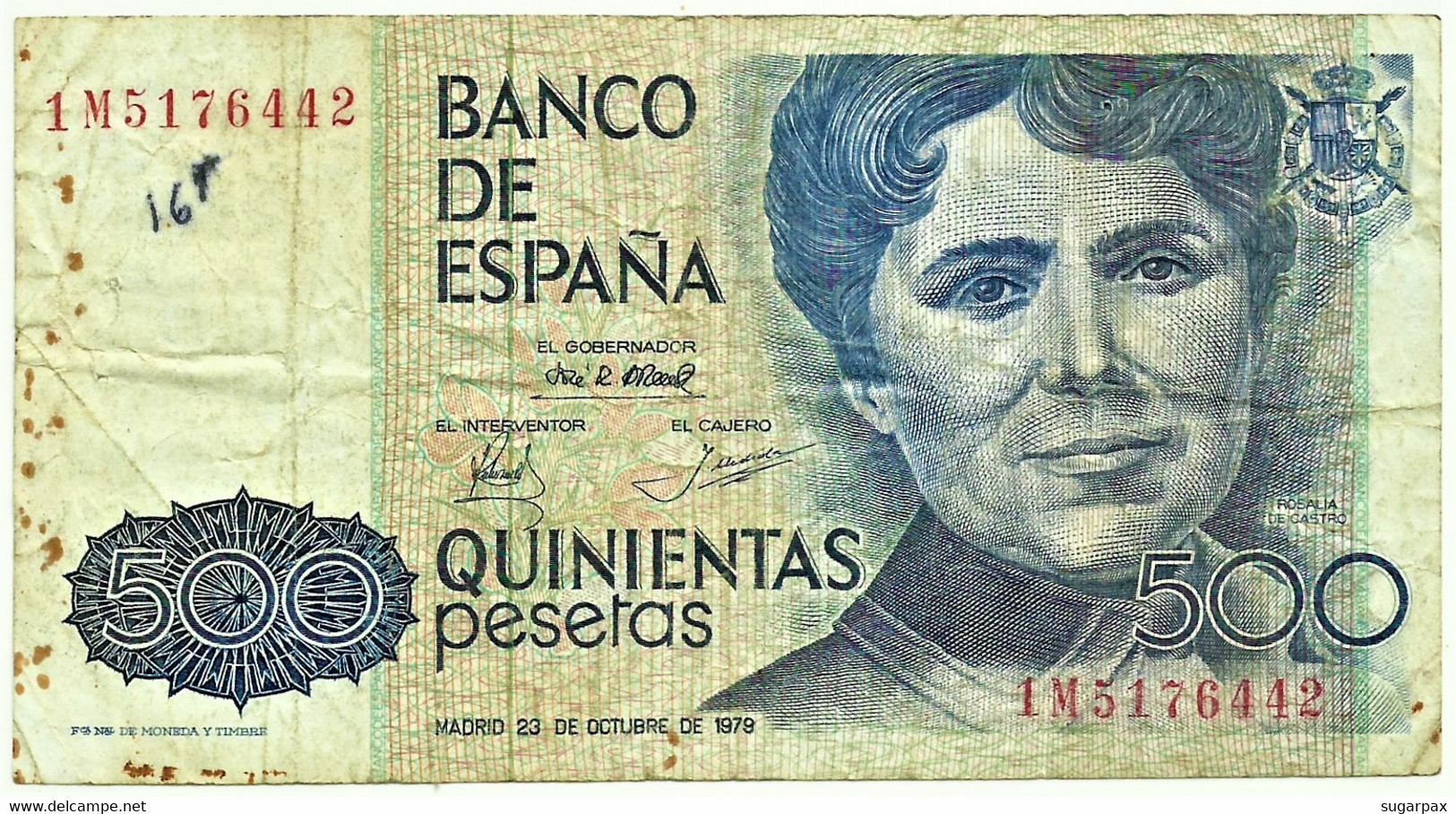 ESPAÑA - 500 Pesetas - 23.10.1979 ( 1983 ) - Pick 157 - Serie 1M - Rosalia De Castro - 500 Pesetas