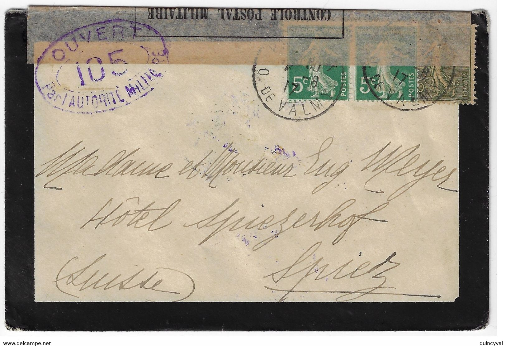 PARIS 10 Q Valmy Faire Part Deuil Dest Spiez Suisse Censure Militaire 105 Ob 1917 Semeuse 5c Vert 15c Lignée Yv 137 130 - Lettres & Documents