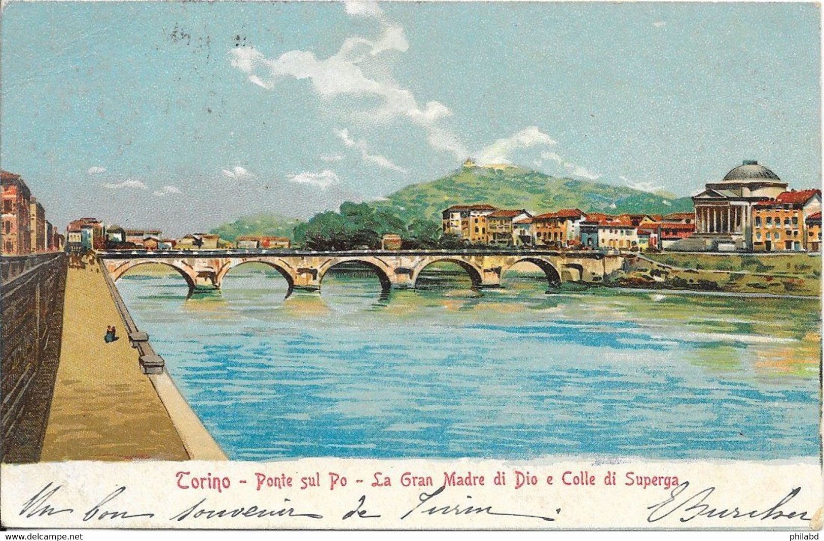 Italie Turin (Torino) - Ponte Sul Po - La Gran Madre Di Dio E Colle Di Superga 1905-02-14 Colorisée/colorized TB - Fiume Po