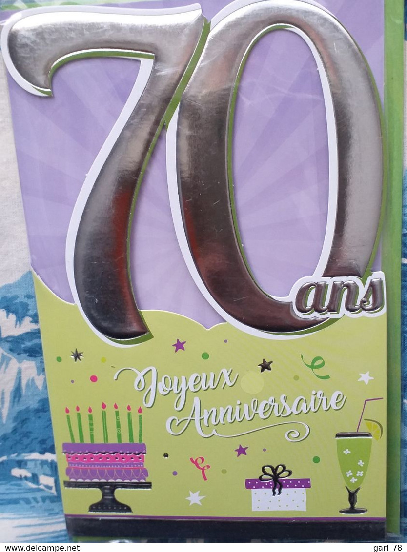 Carte D'anniversaire, 70 Ans, Sous Blister Et Avec Son Enveloppe - Autres & Non Classés