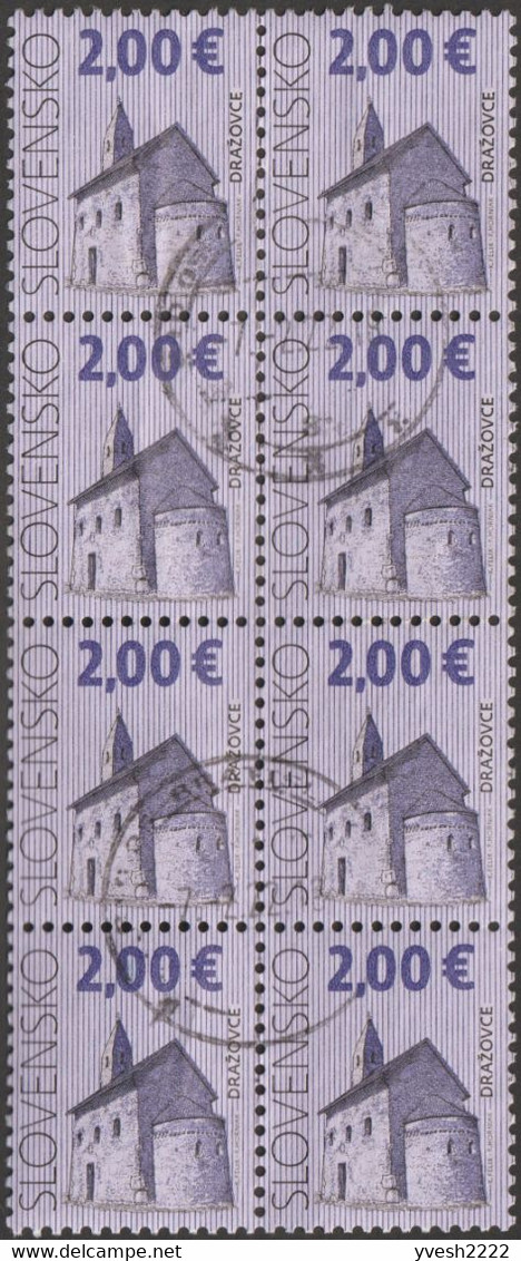 Slovaquie 2009 Y&T 528, Michel 604 église Romane Saint Michel Archange De Drazovce, En Bloc De 8 - Usati