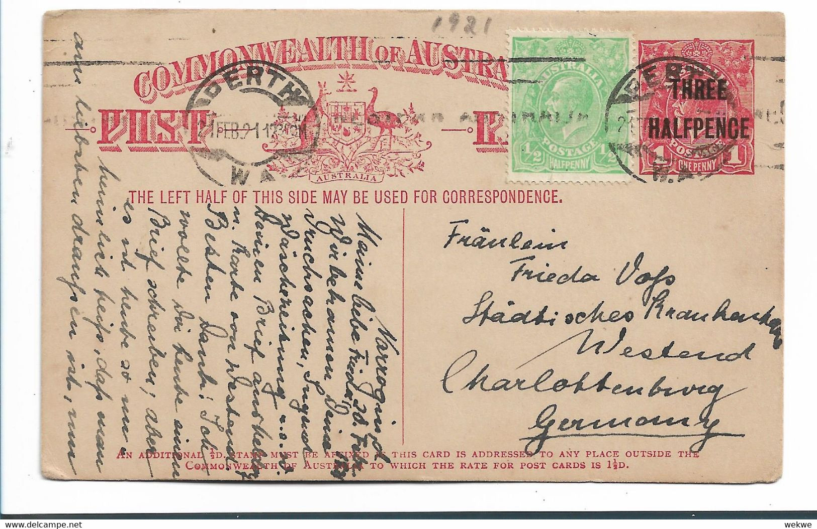 Aus269 / AUSTRALIEN - Entire PC 12, Uprated (aufgewertet) Zum Versand Nach Germany - Entiers Postaux