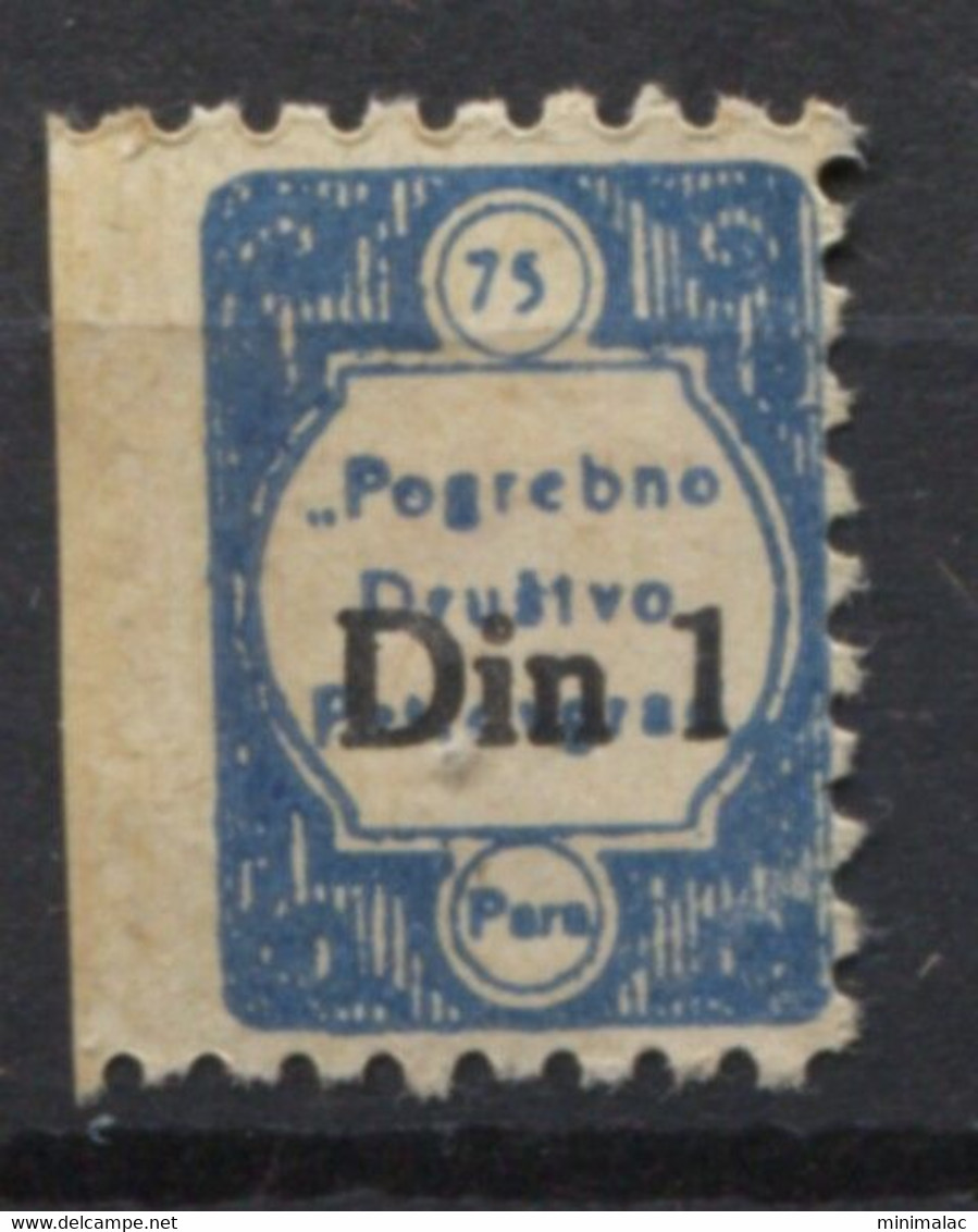 Yugoslavia, Stamp For Membership Petrovgrad Funeral Society, Administrative Stamp - Revenue, Tax Stamp, 75p Overprint Di - Dienstzegels