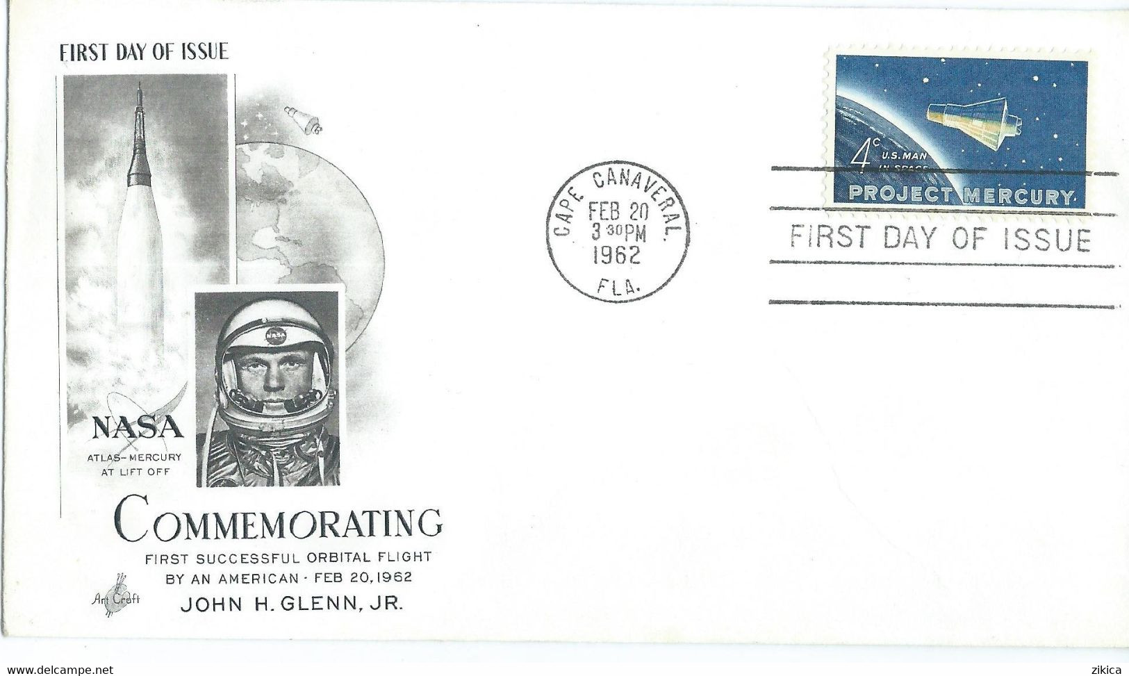 United States FDC Scott # 1193 Project Mercury ~ John Glenn / 1962 4c Art Craft Cachet/Astronomy/Planets/Space/ - 1961-1970